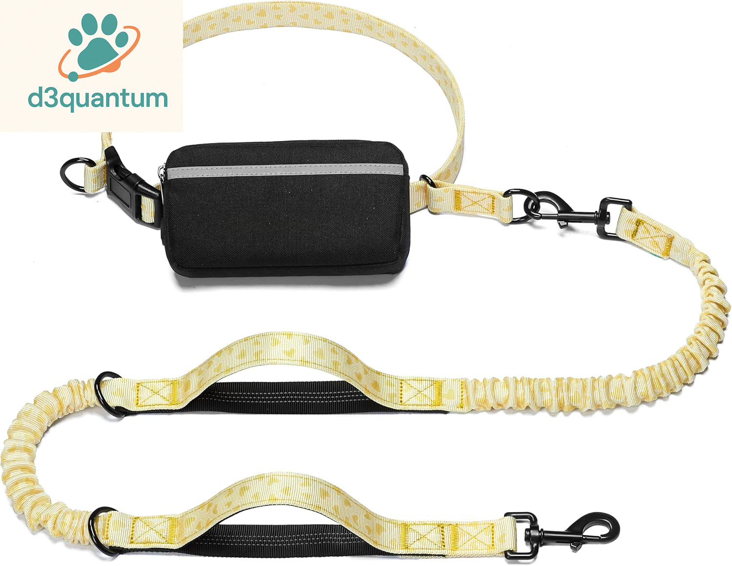 Iyoshop Hands-Free Dog Leash with Zipper Pouch, Dual Padded Handles, and Durable Bungee for Walking, Jogging, and Running (Medium, 8-25 lbs, Black)