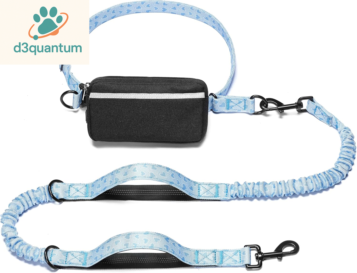 Iyoshop Hands-Free Dog Leash with Zipper Pouch, Dual Padded Handles, and Durable Bungee for Walking, Jogging, and Running (Medium, 8-25 lbs, Black)