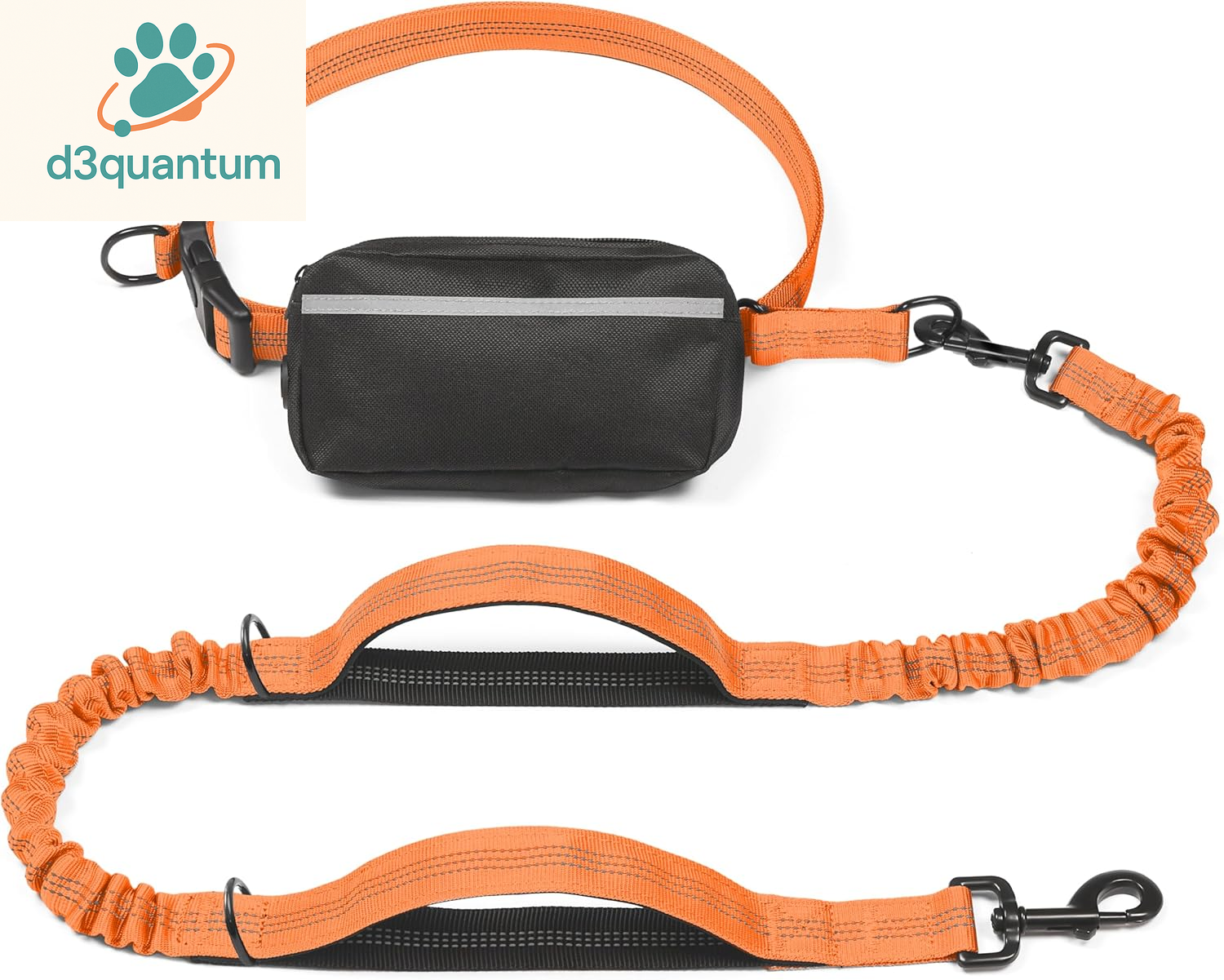 Iyoshop Hands-Free Dog Leash with Zipper Pouch, Dual Padded Handles, and Durable Bungee for Walking, Jogging, and Running (Medium, 8-25 lbs, Black)