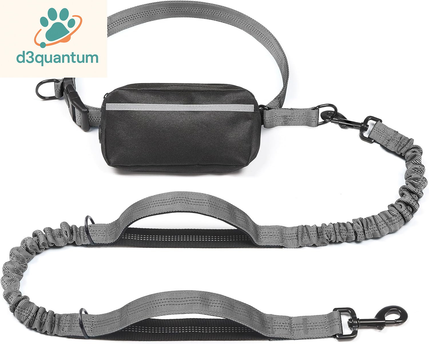 Iyoshop Hands-Free Dog Leash with Zipper Pouch, Dual Padded Handles, and Durable Bungee for Walking, Jogging, and Running (Medium, 8-25 lbs, Black)