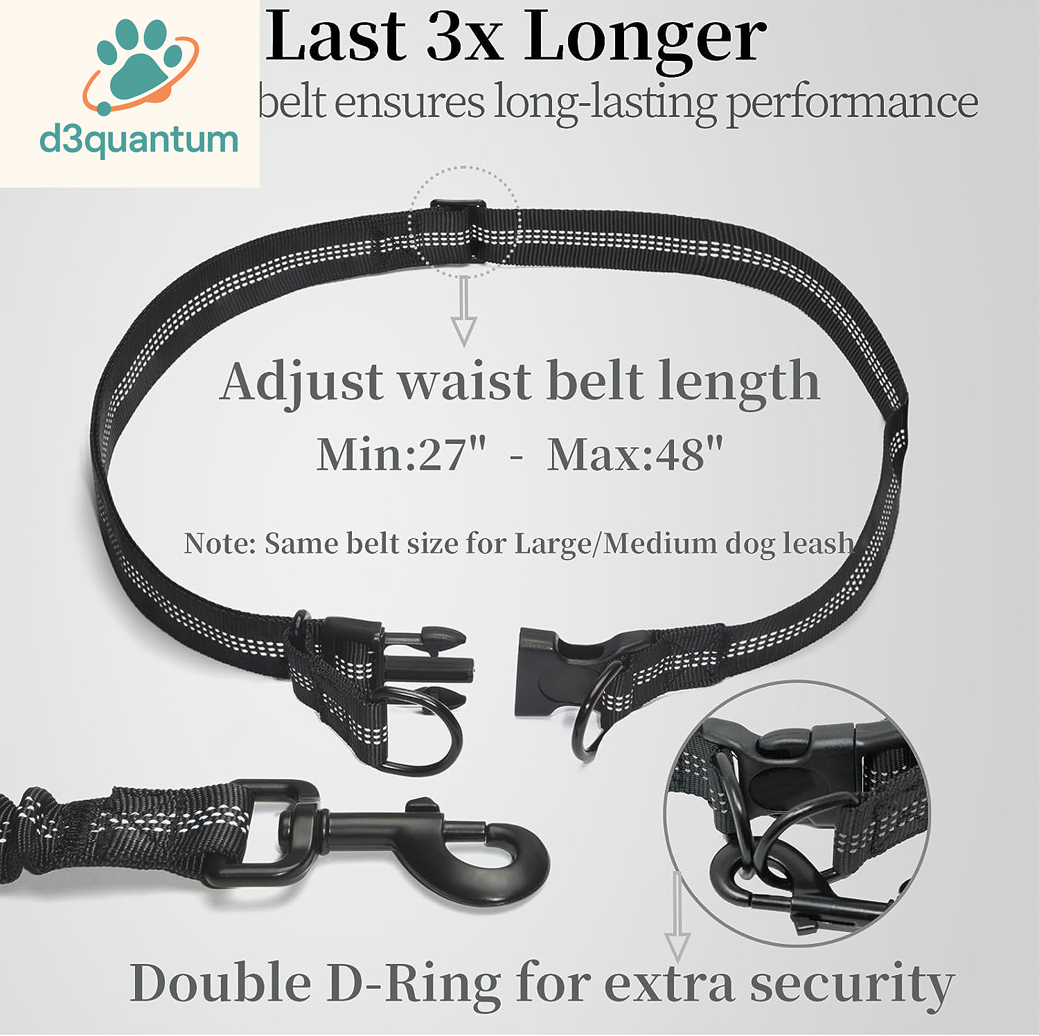 Iyoshop Hands-Free Dog Leash with Zipper Pouch, Dual Padded Handles, and Durable Bungee for Walking, Jogging, and Running (Medium, 8-25 lbs, Black)