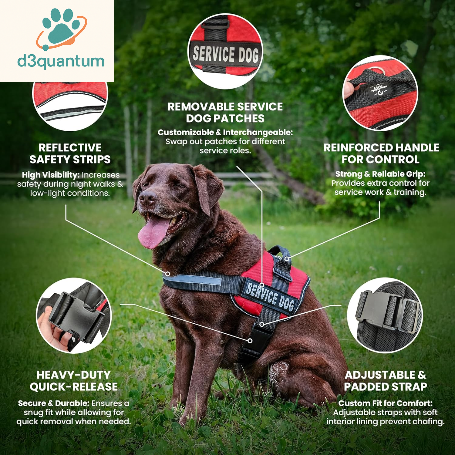 Service Dog Vest with Hook and Loop Straps and Handle - Harness Is Available in 8 Sizes from XXXS to XXL - Service Dog Harness Features Reflective Patch and Comfortable Mesh Design Bright Red