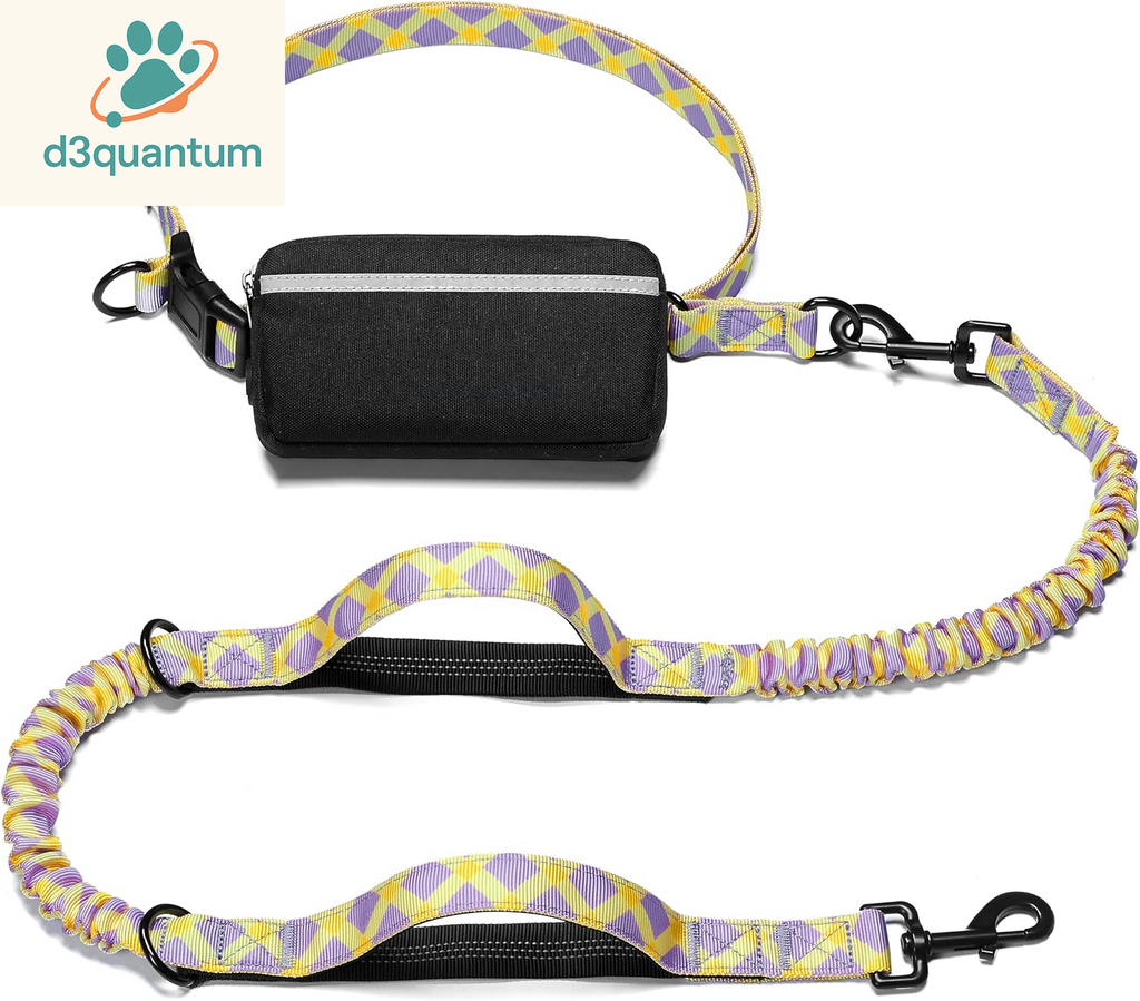 Iyoshop Hands-Free Dog Leash with Zipper Pouch, Dual Padded Handles, and Durable Bungee for Walking, Jogging, and Running (Medium, 8-25 lbs, Black)