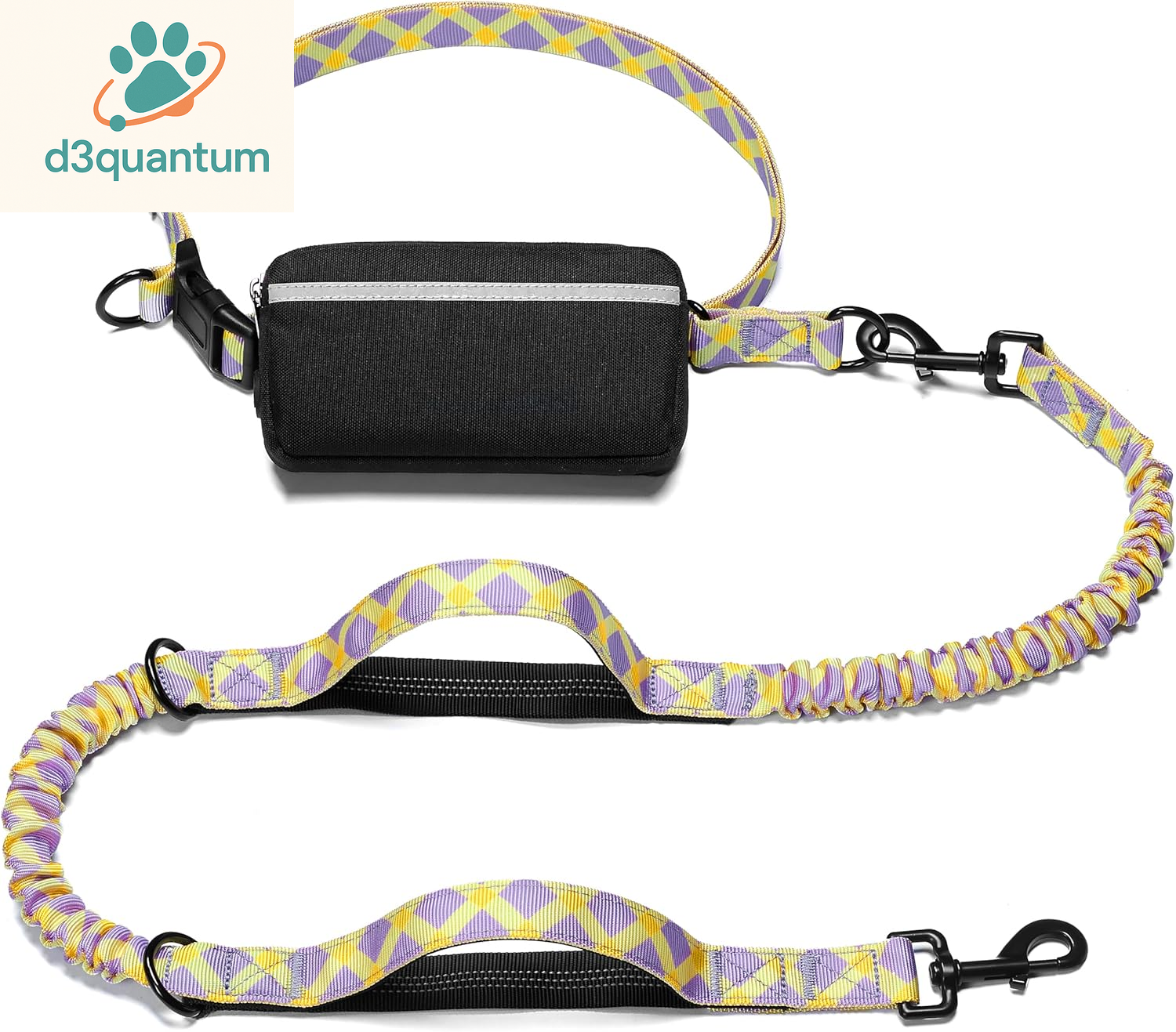 Iyoshop Hands-Free Dog Leash with Zipper Pouch, Dual Padded Handles, and Durable Bungee for Walking, Jogging, and Running (Medium, 8-25 lbs, Black)