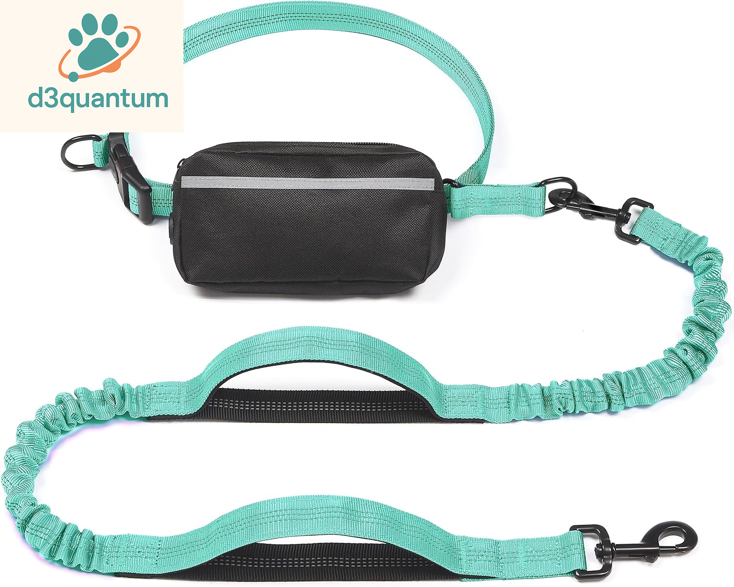 Iyoshop Hands-Free Dog Leash with Zipper Pouch, Dual Padded Handles, and Durable Bungee for Walking, Jogging, and Running (Medium, 8-25 lbs, Black)