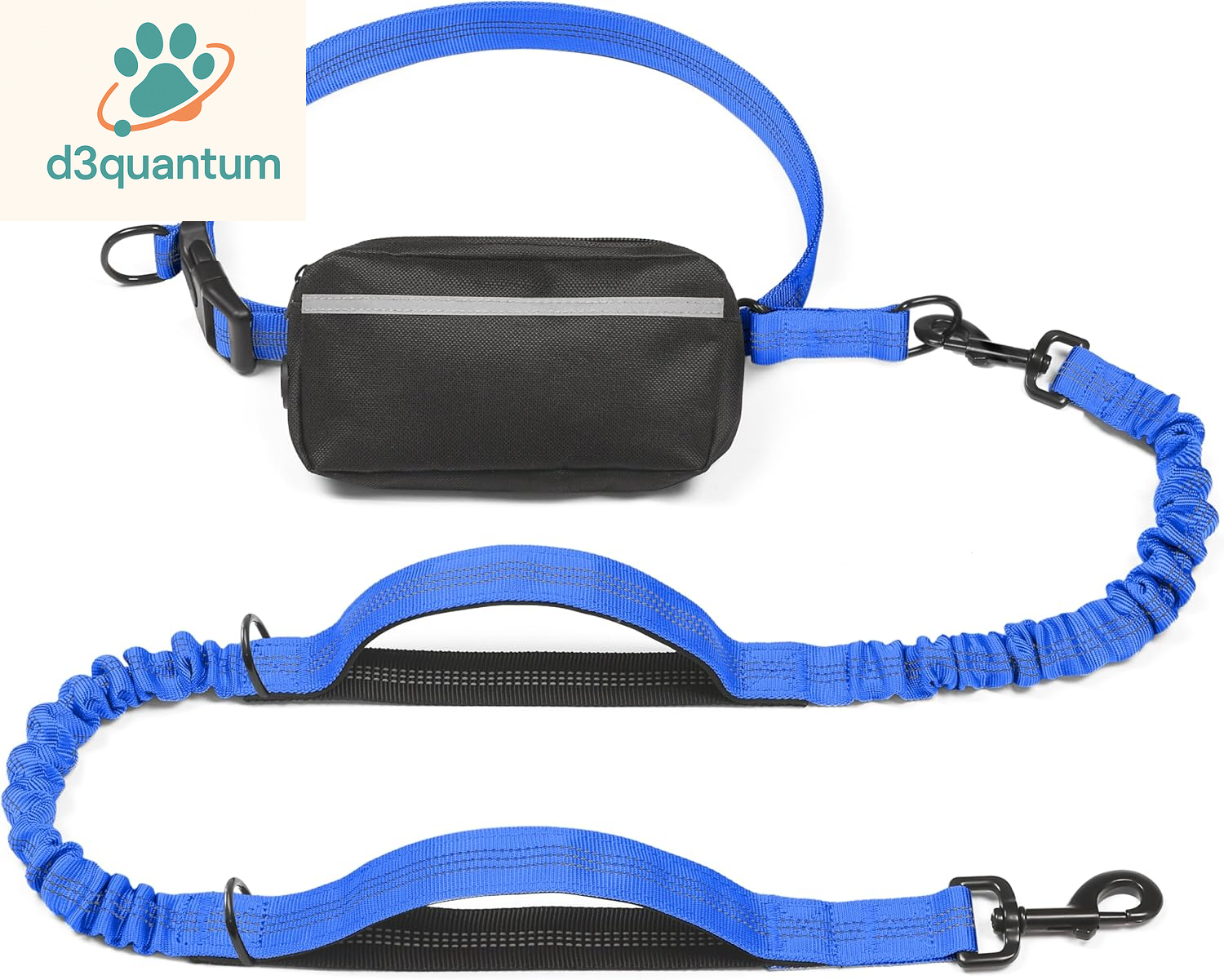 Iyoshop Hands-Free Dog Leash with Zipper Pouch, Dual Padded Handles, and Durable Bungee for Walking, Jogging, and Running (Medium, 8-25 lbs, Black)