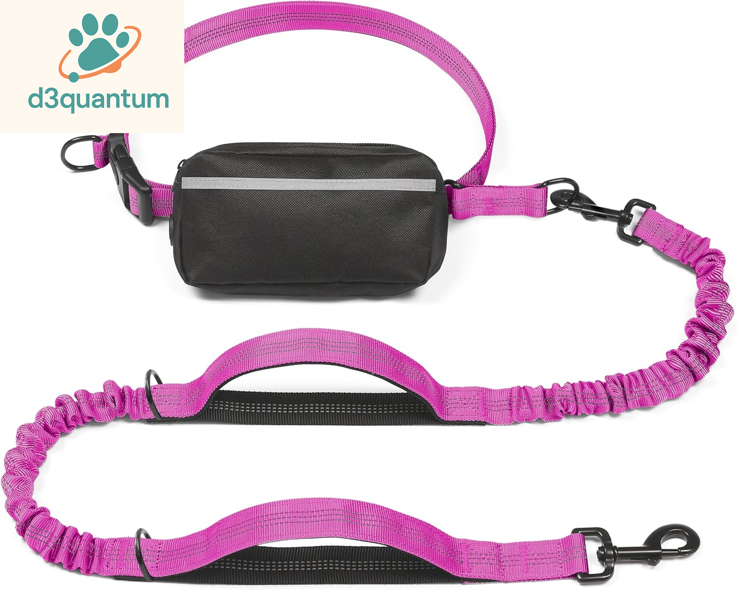 Iyoshop Hands-Free Dog Leash with Zipper Pouch, Dual Padded Handles, and Durable Bungee for Walking, Jogging, and Running (Medium, 8-25 lbs, Black)