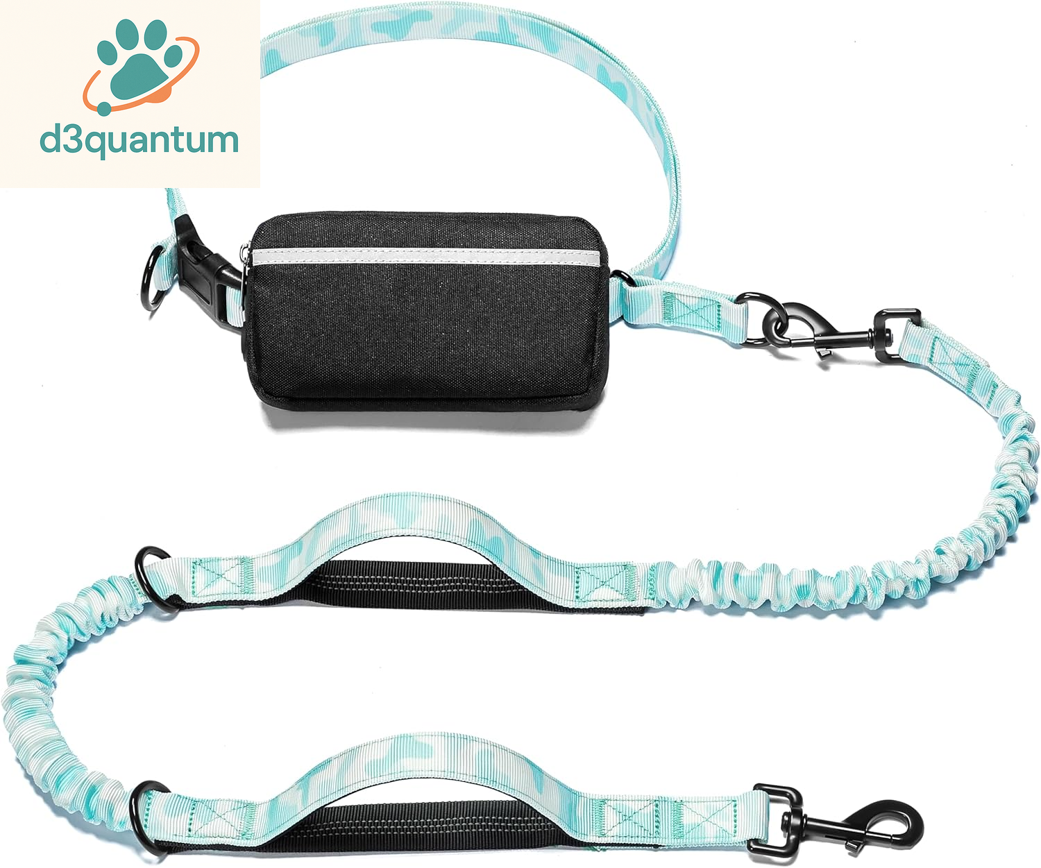 Iyoshop Hands-Free Dog Leash with Zipper Pouch, Dual Padded Handles, and Durable Bungee for Walking, Jogging, and Running (Medium, 8-25 lbs, Black)